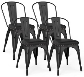 Conjunto de 4 cadeiras de jantar, cadeira de bistrô, cadeira de metal empilhável, cadeiras de cozinha acolchoadas, cadeiras de jardim com encosto, 44