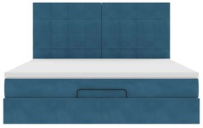 Estrutura de cama otomana com colchão azul escuro veludo