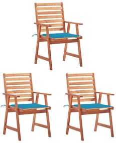 vidaXL Cadeiras de jantar p/ jardim 3 pcs c/ almofadões acácia maciça