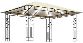 Gazebo c/ mosquiteiro e cordões luzes LED 4x3x2,73m creme