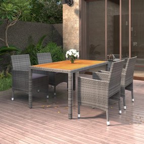 vidaXL 5 pcs conjunto de jantar para jardim vime PE cinzento