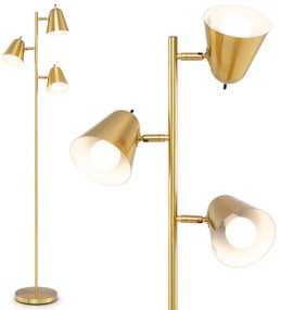 Candeeiro de pé em forma de árvore com 3 lâmpadas e abajures ajustáveis Mastro de metal e base pesada Dourado