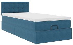 Estrutura cama otomana com colchão azul escuro 90x190cm veludo