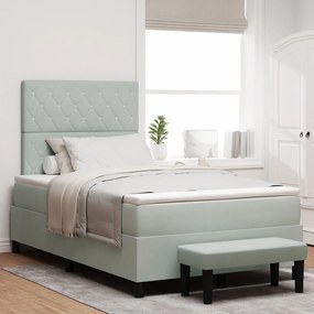 Cama Box Spring com Colchão e Banco Cinza Claro 120x200 cm Veludo