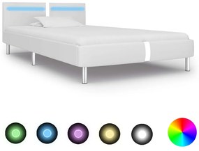 280851 vidaXL Estrutura de cama c/ LEDs 90x200 cm couro artificial branco