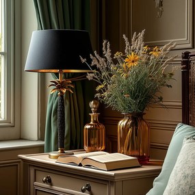 Candeeiro de mesa Art Deco bronze com abajur preto 35 cm - Areka