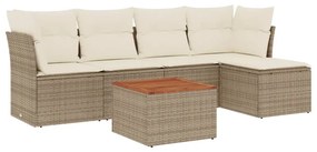 vidaXL 6 pcs conjunto de sofás p/ jardim com almofadões vime PE bege