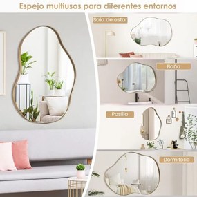 Espelho de parede assimétrico com painel traseiro de primeira qualidade para sala de estar, casa de banho, sala de jantar 78 x 56,5 cm dourado