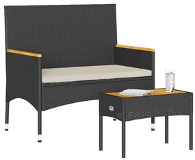 Banco de jardim c/ mesa e almofadões 2 lugares vime PE preto