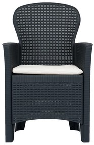 Conjunto bistrô 3 pcs plástico antracite com aspeto de vime