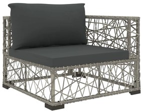 5 pcs conjunto lounge de jardim c/ almofadões vime PE cinzento