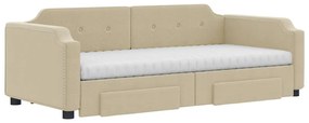 Sofá-cama com gavetão e gavetas 90x200 cm tecido cor creme