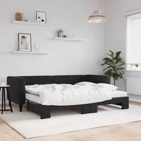 vidaXL Sofá-cama com gavetão e colchões 80x200 cm veludo preto