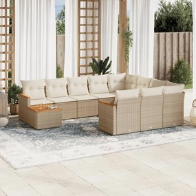 11 pcs conjunto sofás de jardim c/ almofadões vime PE bege
