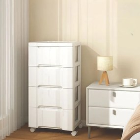 Armário de armazenamento 40 x 32 x 79 cm com 4 gavetas Rodas universais e traváveis Recipiente de armazenamento de plástico branco