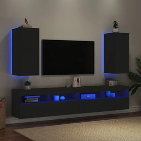 Móveis de parede p/ TV com luzes LED 2 pcs 30,5x35x70 cm preto