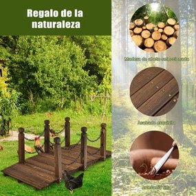 Ponte decorativa de madeira para jardim em arco de madeira de abeto com correntes de corrimão para riacho, quinta, pátio de madeira 150 x 67 x 55 cm