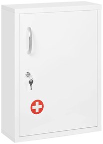 kleankin Armário de Parede de Aço para Medicamentos de 3 Níveis com Fechadura e 2 Chaves para Casa de Banho 40x15x53,5 cm Branco