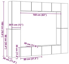 armários de TV montados na parede 8 pcs madeira velha