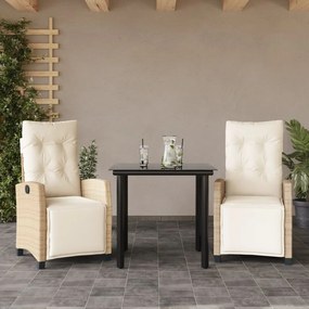 vidaXL 3 pcs conjunto de jantar p/ jardim com almofadões vime PE bege