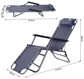 ® Espreguiçadeira dobrável Cadeira reclinável para exterior 178x60x29cm cinza