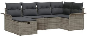 Conjunto de 6 Peças de Sofá de Jardim com Almofadas Cinza de Rattan Po