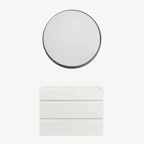 Conjunto De Móvel De Casa De Banho Em Madeira E Chapa De Freixo Com Lavatório Integrado Ona Branco & Redondo Led E Anti-embaciamento - Sklum