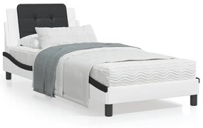 Estrutura cama c/ luzes LED 90x190 cm couro artif. branco/preto