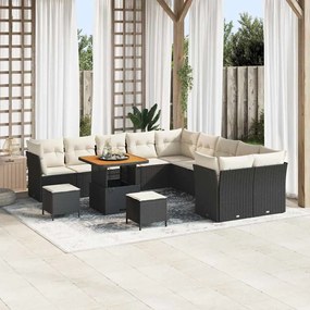 vidaXL Conjunto de Sofá de Jardim de 13 Peças com Almofadas Preto Rattan Poliéster Acácia