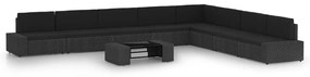9 pcs conjunto lounge de jardim c/ almofadões vime PE preto