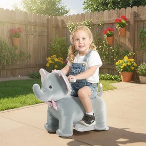 Elefante Elétrico com Música Bateria 6V 74x34x51 cm com Toque Suave Rodas Silenciosas de PU e Pedal Cinzento