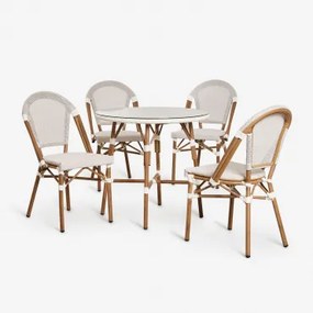 Conjunto De Mesa Redonda Ø80 Cm E 4 Cadeiras Empilháveis Em Textilene E Alumínio Brielle Bistro Gardénia Branco - Sklum