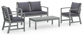 4 pcs conj. lounge jardim c/ almofadões madeira acácia maciça