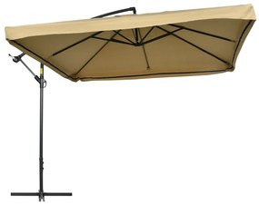 Outsunny Chapéu de Sol de Jardim 296x296x265cm Chapéu de Sol Excêntrico com Rede Mosquiteira manivela Base Cruzada e Suporte de Aço para varanda Pátio Exterior Bege