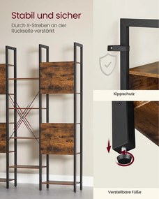 Estante com estrutura em metal 24 x 128 x 166 cm e 14 prateleiras em castanho e preto