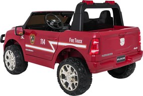 Jipe elétrico para Crianças 24V RAM 3500 Bombeiros Rodas de espuma EVA, assento Couro ecológico Vermelho