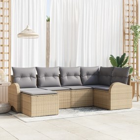 vidaXL Conjunto de 6 Peças de Sofá de Jardim com Almofadas Bege Polirattan