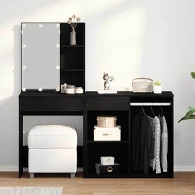 vidaXL Toucador com LED e Gabinete Carvalho Preto Madeira Engenheirada