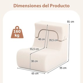 Cadeira de chão para adultos (MESA NÃO INCLUIDA) com apoio de cabeça removível Capa de veludo lavável e enchimento de espuma elástica bege
