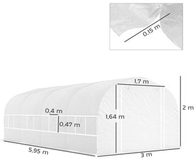 Estufa tipo Túnel 6x3x2 m com 8 Janelas Cobertura de PE Anti UV e Porta Enrolável e Paredes Laterais Branco