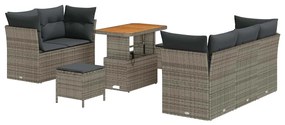 Conjunto de Sofá de Jardim vidaXL com 8 Peças e Almofadas Cinza Rattan