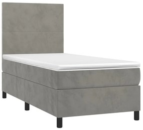 Cama box spring c/ colchão/LED 100x200 cm veludo cinzento-claro