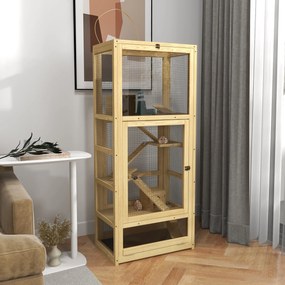 Gaiola para hamsters ou pequenos animais em madeira, com 5 níveis, escada, casinha e Baloiço, 54 x 38 x 131 cm, natural