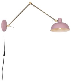 Candeeiro de parede retro rosa com bronze - Milou Retro