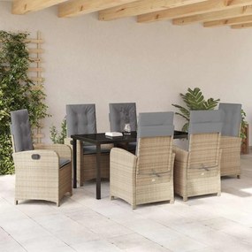 Conjunto de Jantar de Jardim com Almofadas Bege Rattan PE