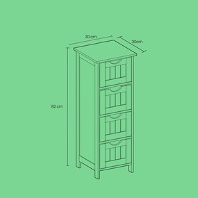 Armário de casa de banho com 4 gavetas 30 x 30 x 82 cm Branco