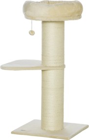 Arranhador para gatos com arranhador de sisal natural, 2 plataformas, cesto de observação, brinquedo com bola suspensa e peluche bege