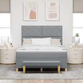 Cama Box com Colchão e Banco Cinza Claro 140x200 cm Tecido