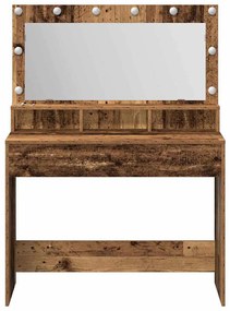 Mesa de Maquilhagem com Luzes LED - Madeira Vintage - 100x41x135 cm