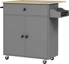HOMCOM Ilha de Cozinha Carrinho de Cozinha Móvel Auxiliar de Jantar com Rodas com Lateral Dobrável 106x42x87 cm Cinza e Carvalho | Aosom Portugal